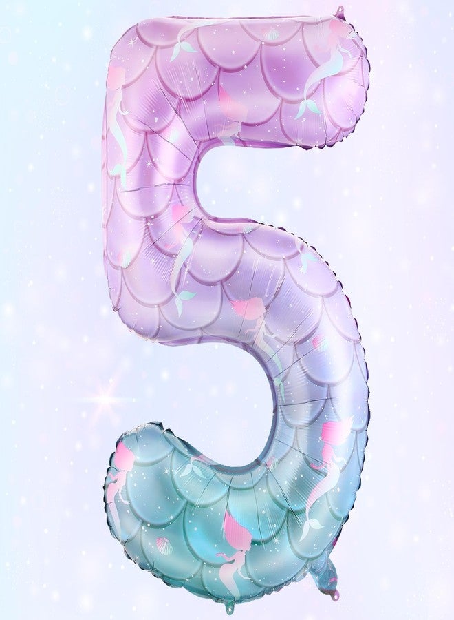 MiniInflat 40 Inch Giant Mermaid Number 5 Birthday Balloons Mermaid Birthday Party Decoration Sea Theme Large Dream Number Balloons for Girls Party Baby Shower Rainbow Decorations - Image 1